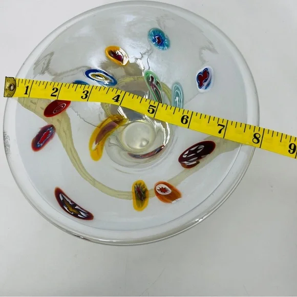 Vintage Lavorazione Murano Millefiori White Glass CenterPiece Bowl Italy